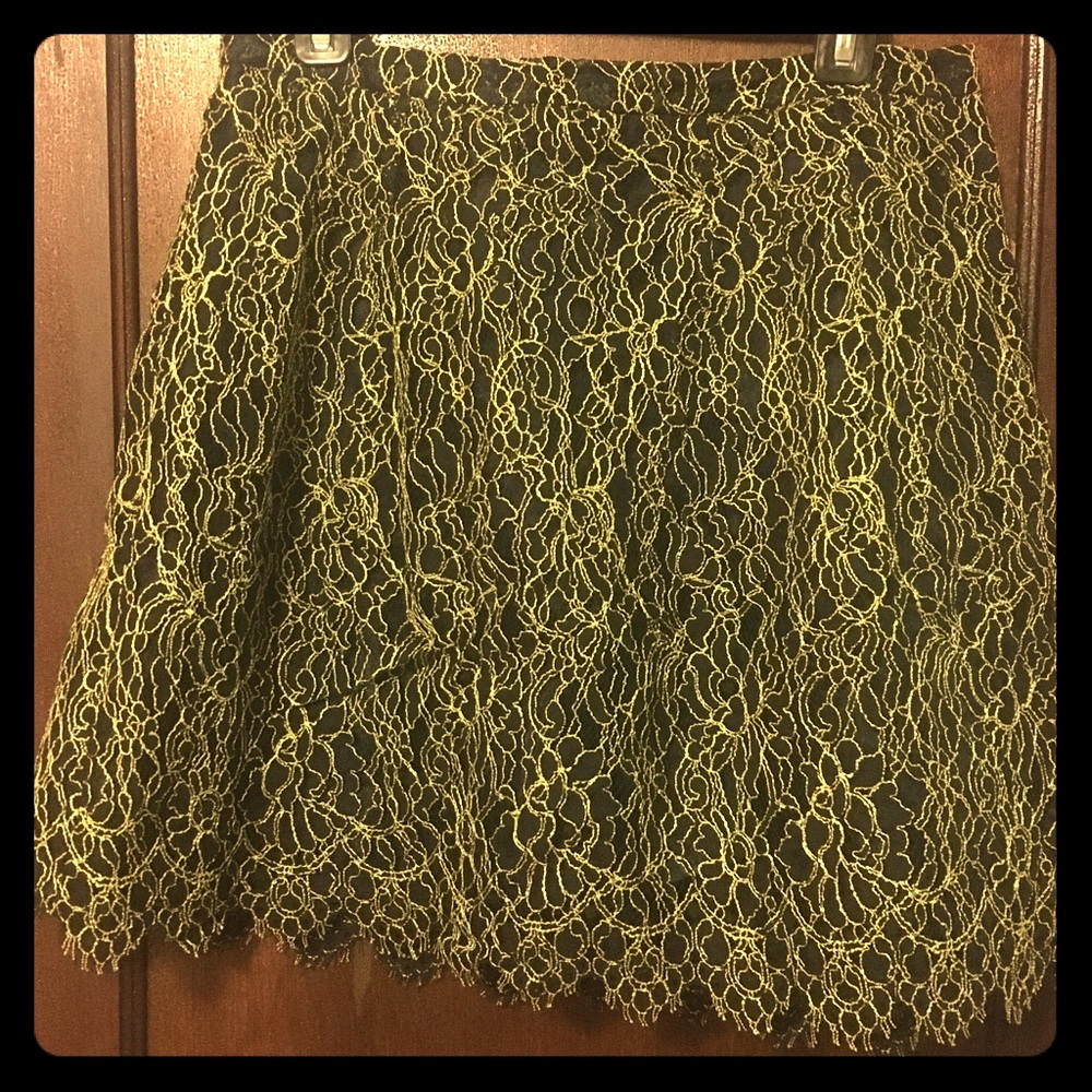 J.Crew neon yellow/ navy lace skirt